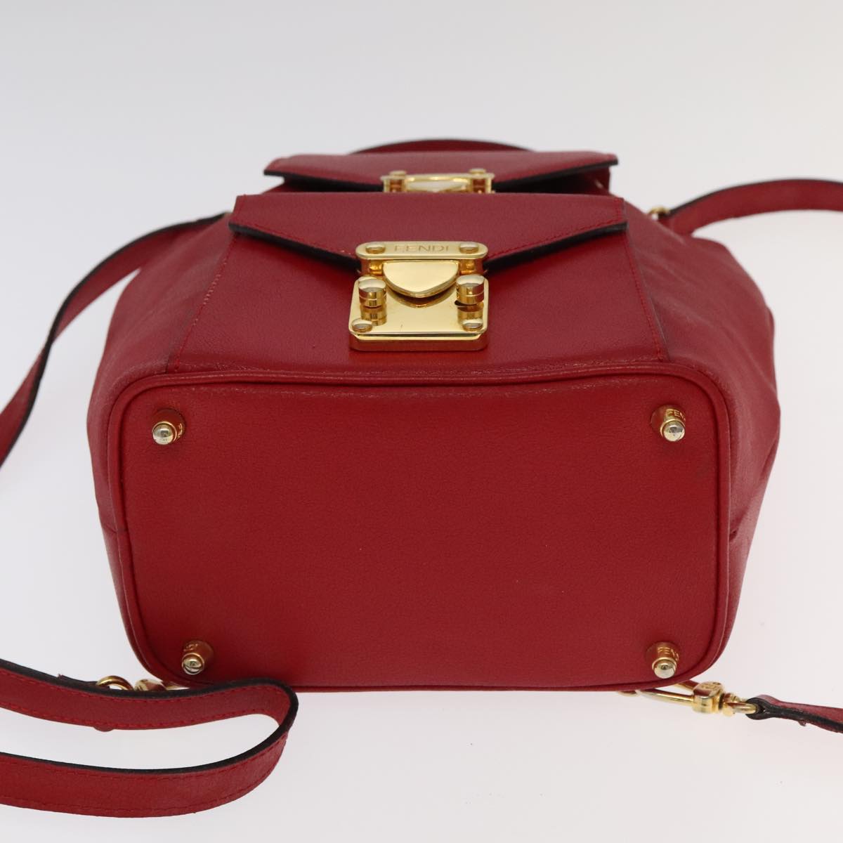 FENDI Backpack Leather Red Gold 106152
