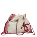 CHANEL Chain Tote Bag Nylon White Red CC 106203