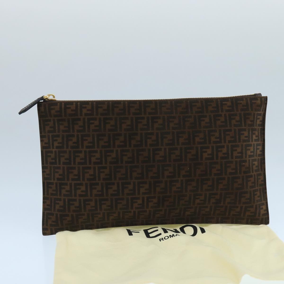 FENDI Zucchino Canvas Clutch Bag Brown 106217