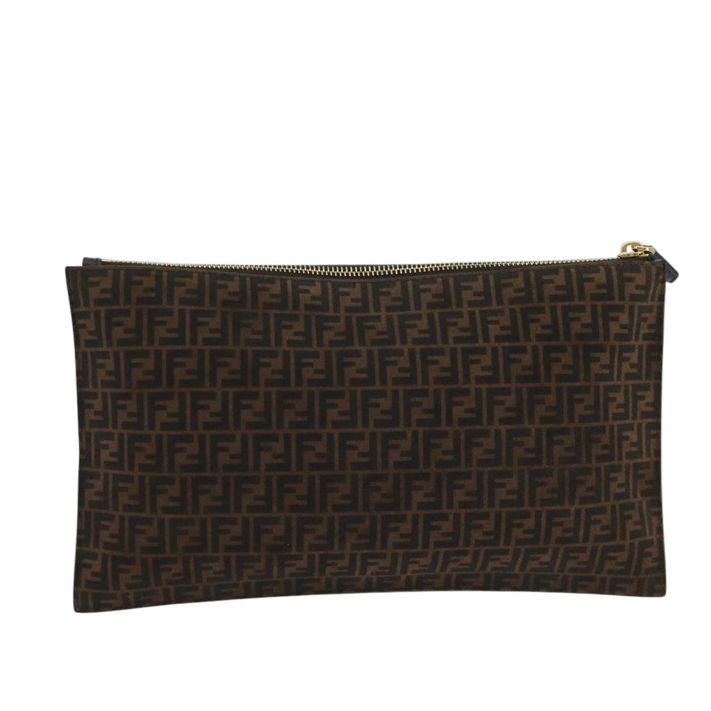 FENDI Zucchino Canvas Clutch Bag Brown 106217