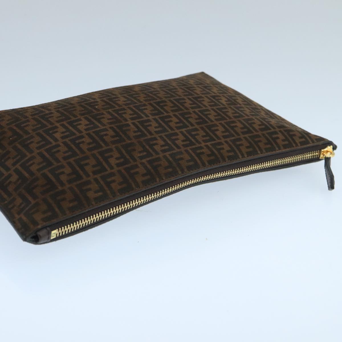 FENDI Zucchino Canvas Clutch Bag Brown 106217