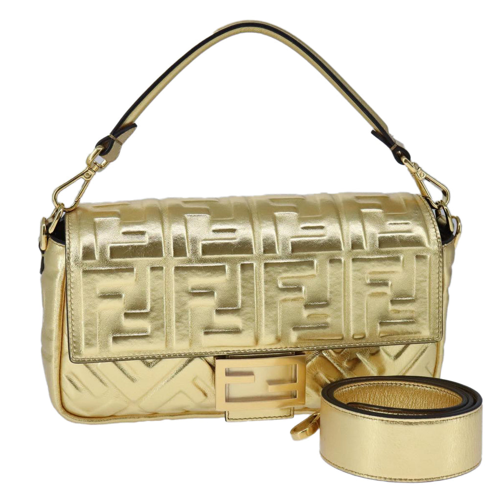 FENDI Zucca Canvas Mamma Baguette Shoulder Bag 2way Gold 106218A
