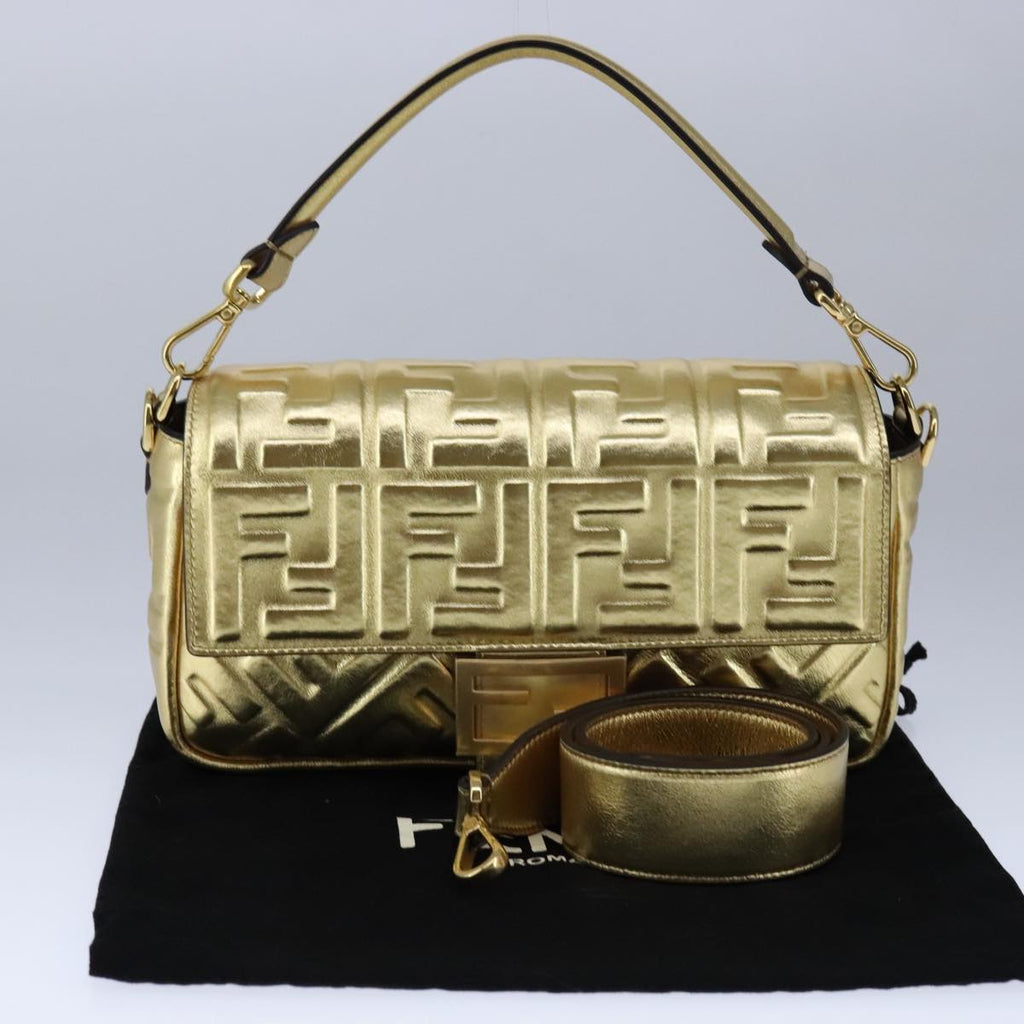 FENDI Zucca Canvas Mamma Baguette Shoulder Bag 2way Gold 106218A