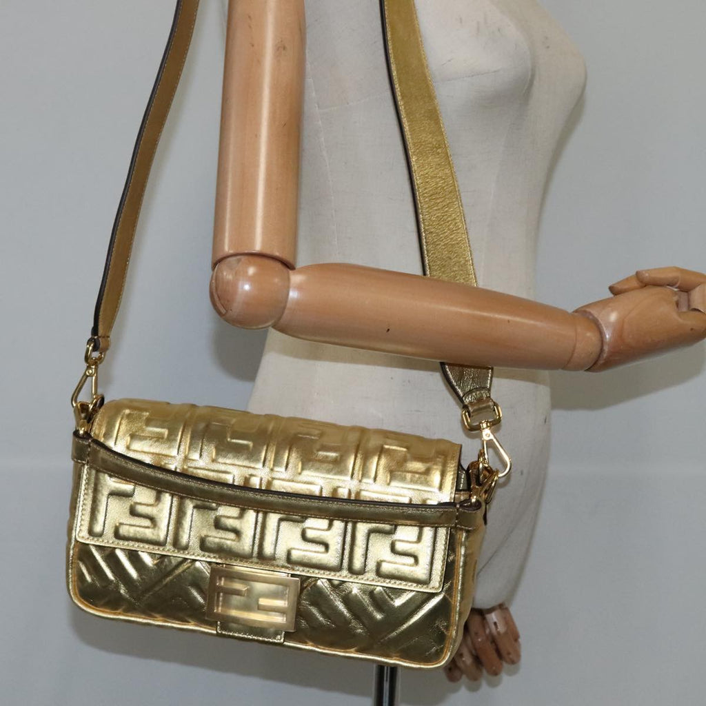 FENDI Zucca Canvas Mamma Baguette Shoulder Bag 2way Gold 106218A