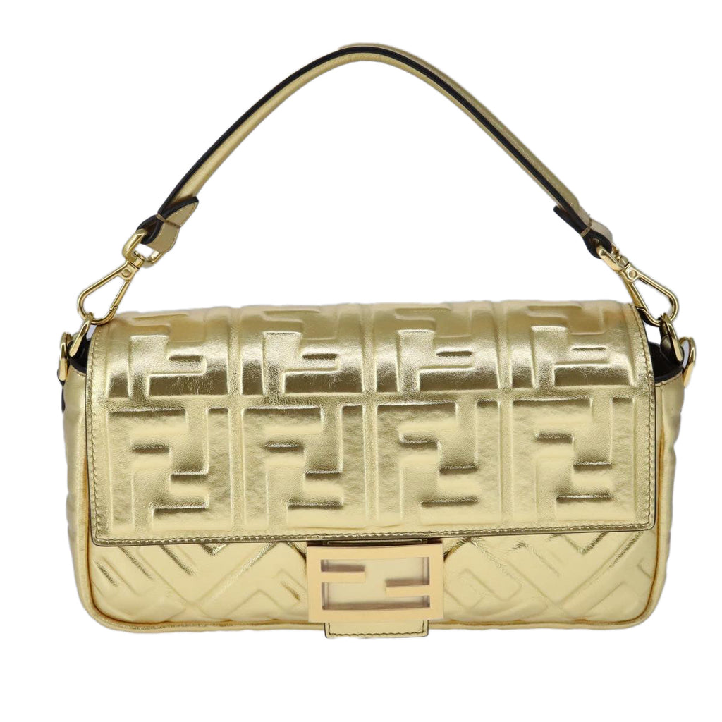 FENDI Zucca Canvas Mamma Baguette Shoulder Bag 2way Gold 106218A