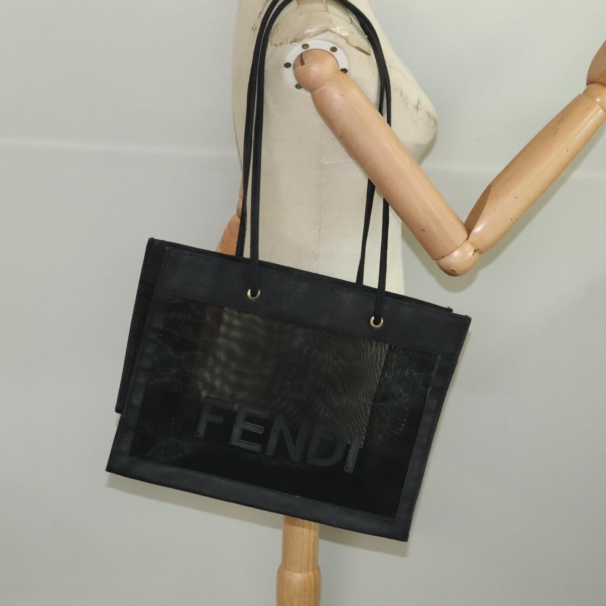 FENDI Shoulder Bag Nylon Black Gold 106335