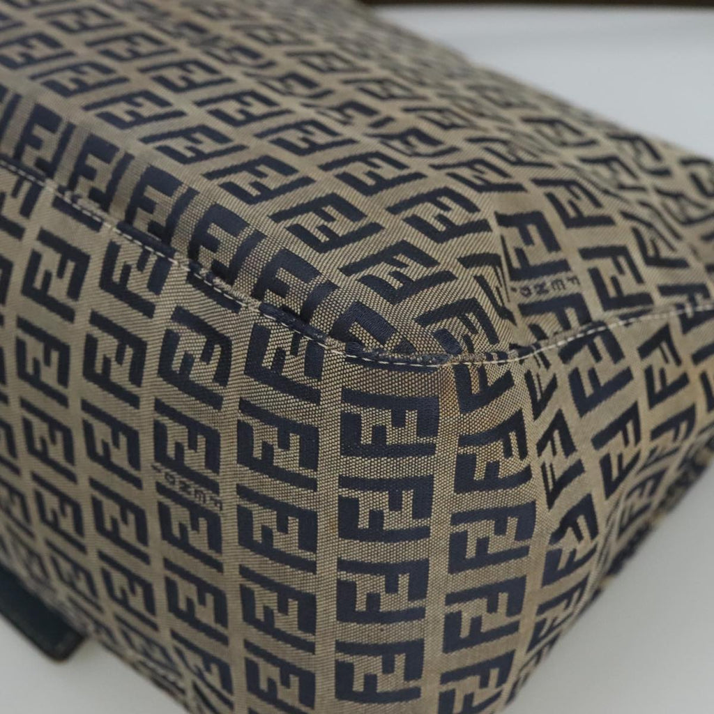 FENDI Zucchino Canvas Mamma Baguette Shoulder Bag Navy Silver 106348