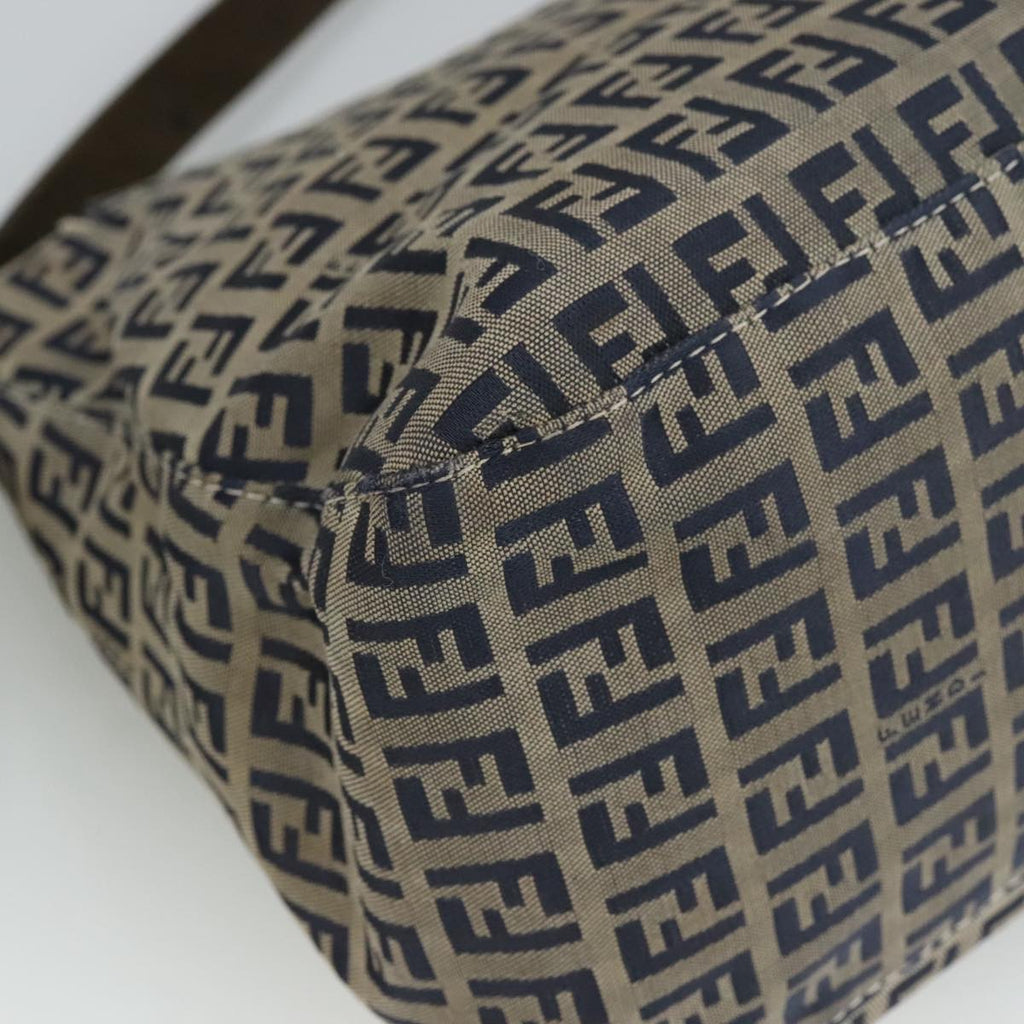 FENDI Zucchino Canvas Mamma Baguette Shoulder Bag Navy Silver 106348