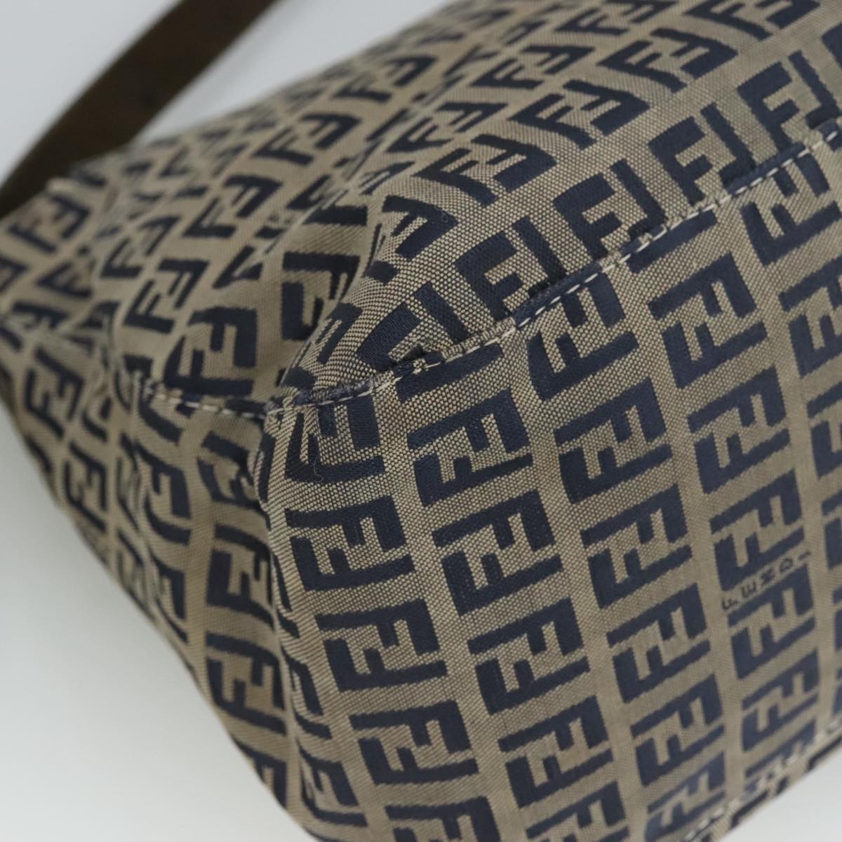 FENDI Zucchino Canvas Mamma Baguette Shoulder Bag Navy Silver 106348