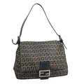 FENDI Zucchino Canvas Mamma Baguette Shoulder Bag Navy Silver 106348
