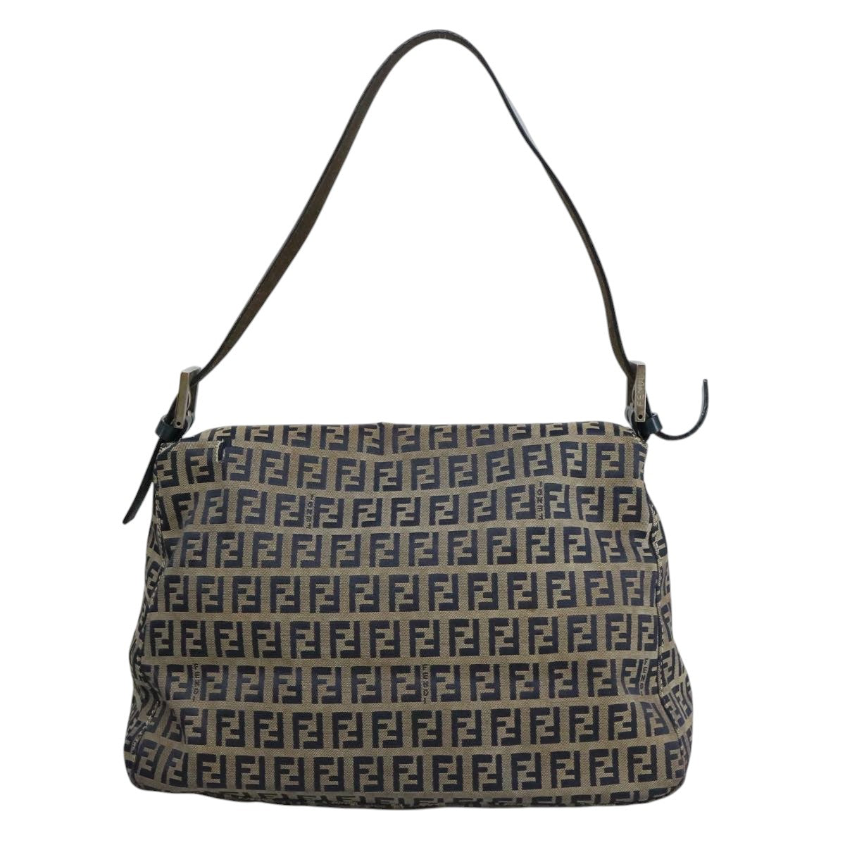 FENDI Zucchino Canvas Mamma Baguette Shoulder Bag Navy Silver 106348