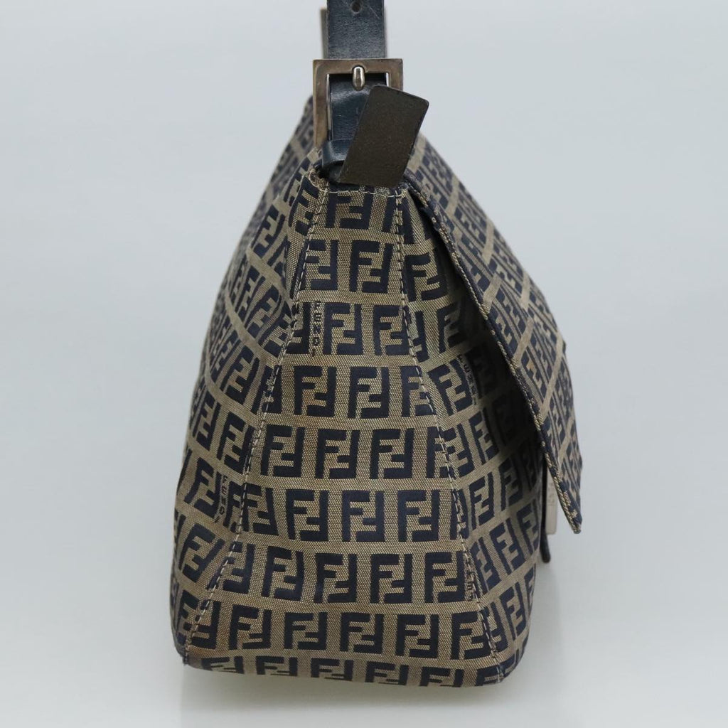 FENDI Zucchino Canvas Mamma Baguette Shoulder Bag Navy Silver 106348