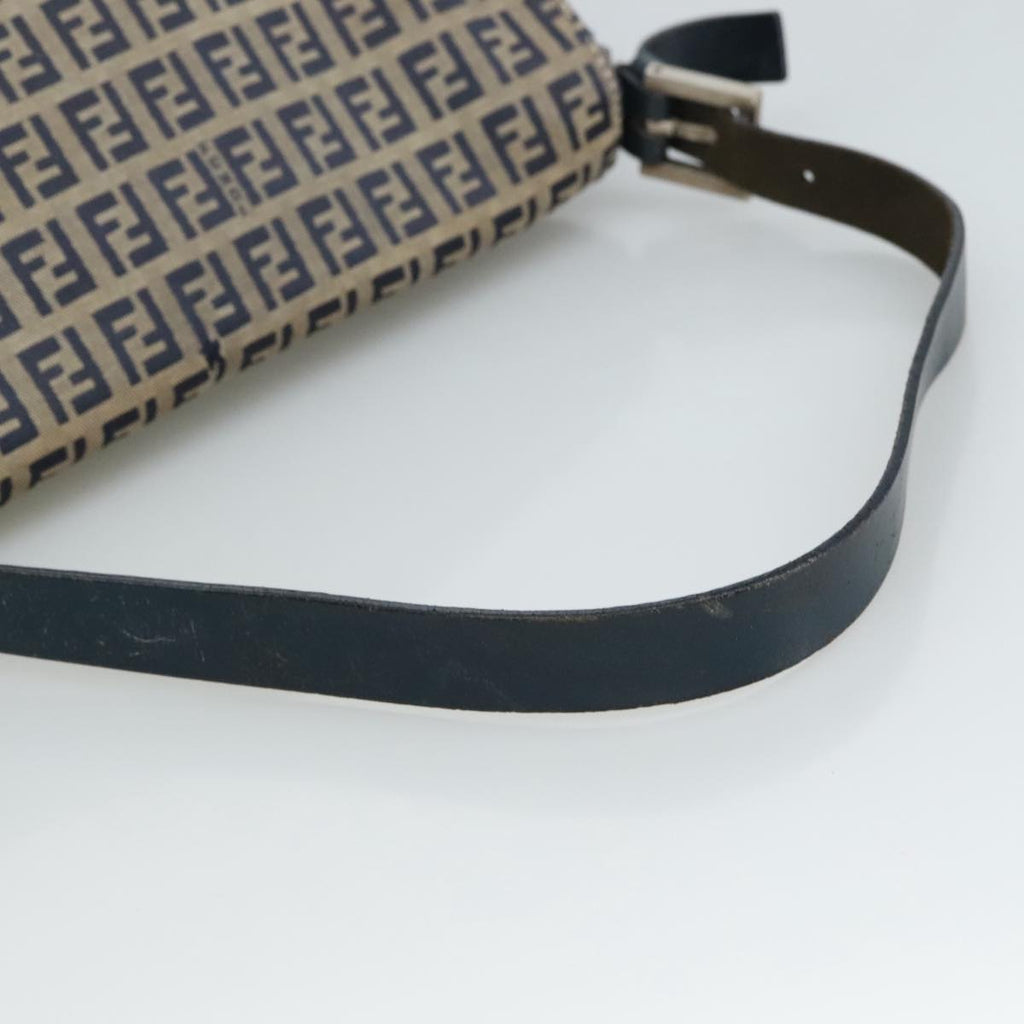 FENDI Zucchino Canvas Mamma Baguette Shoulder Bag Navy Silver 106348