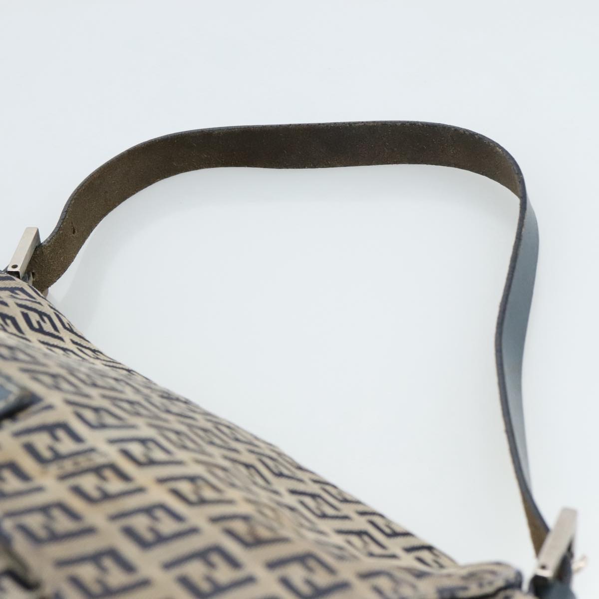 FENDI Zucchino Canvas Mamma Baguette Shoulder Bag Navy Silver 106348