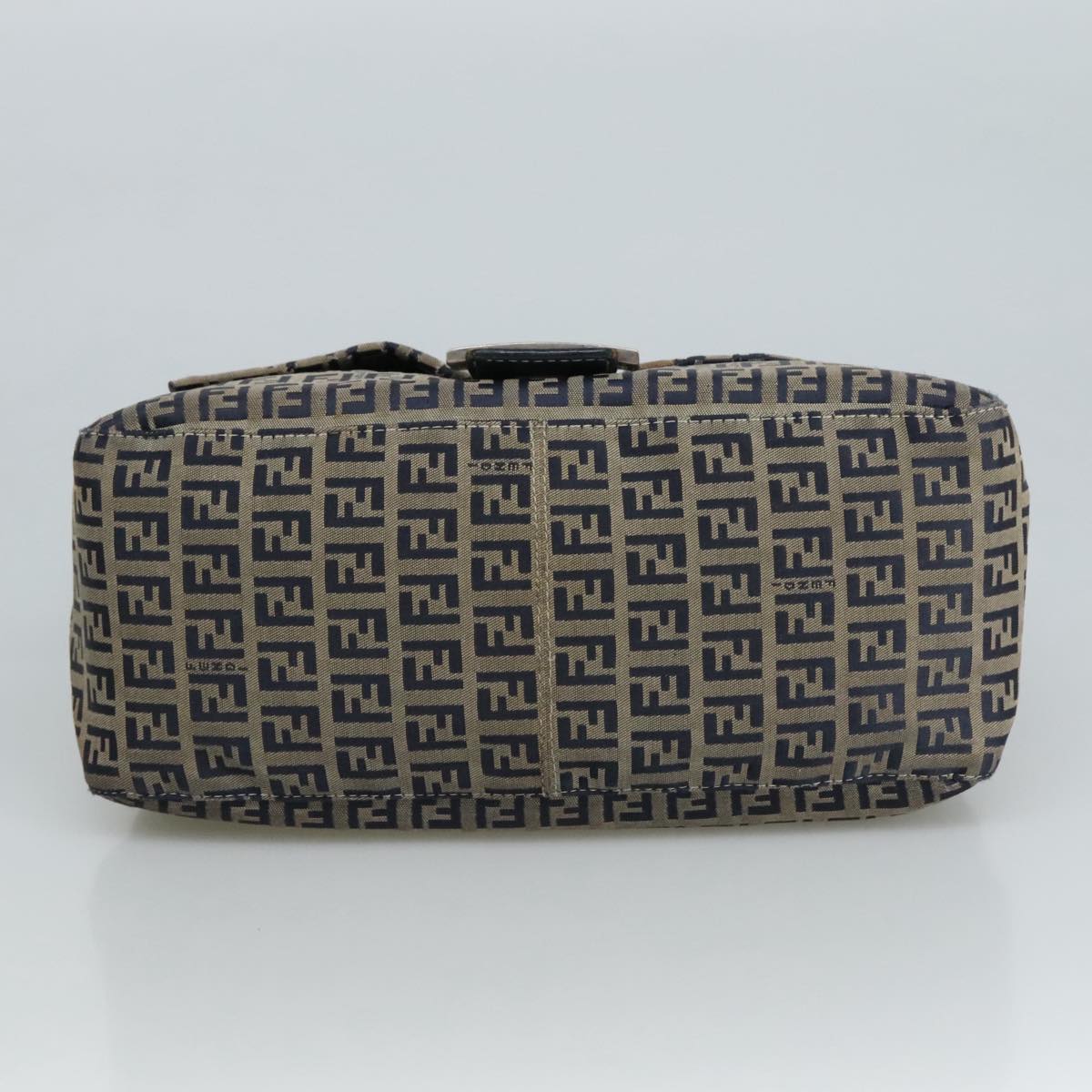 FENDI Zucchino Canvas Mamma Baguette Shoulder Bag Navy Silver 106348