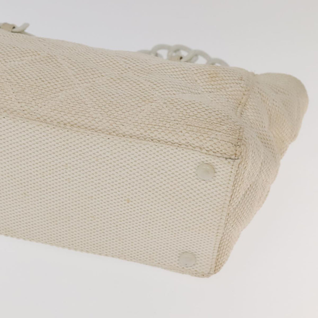 CHANEL Chain Tote Bag Raffia White CC 106387