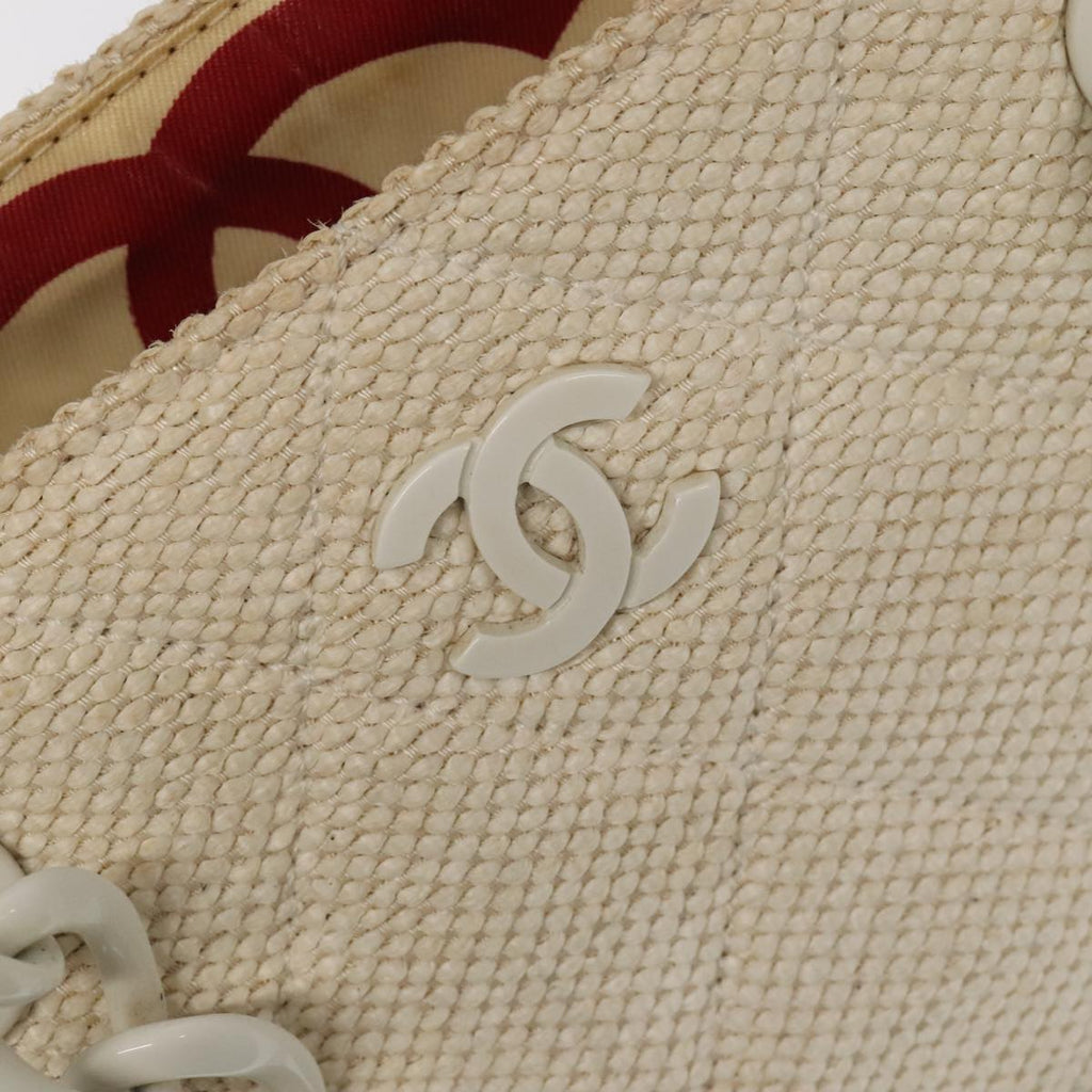 CHANEL Chain Tote Bag Raffia White CC 106387