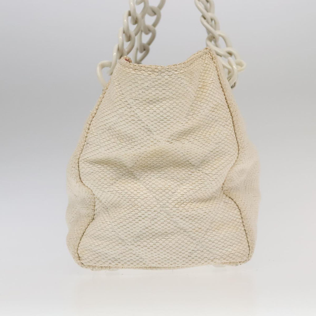 CHANEL Chain Tote Bag Raffia White CC 106387