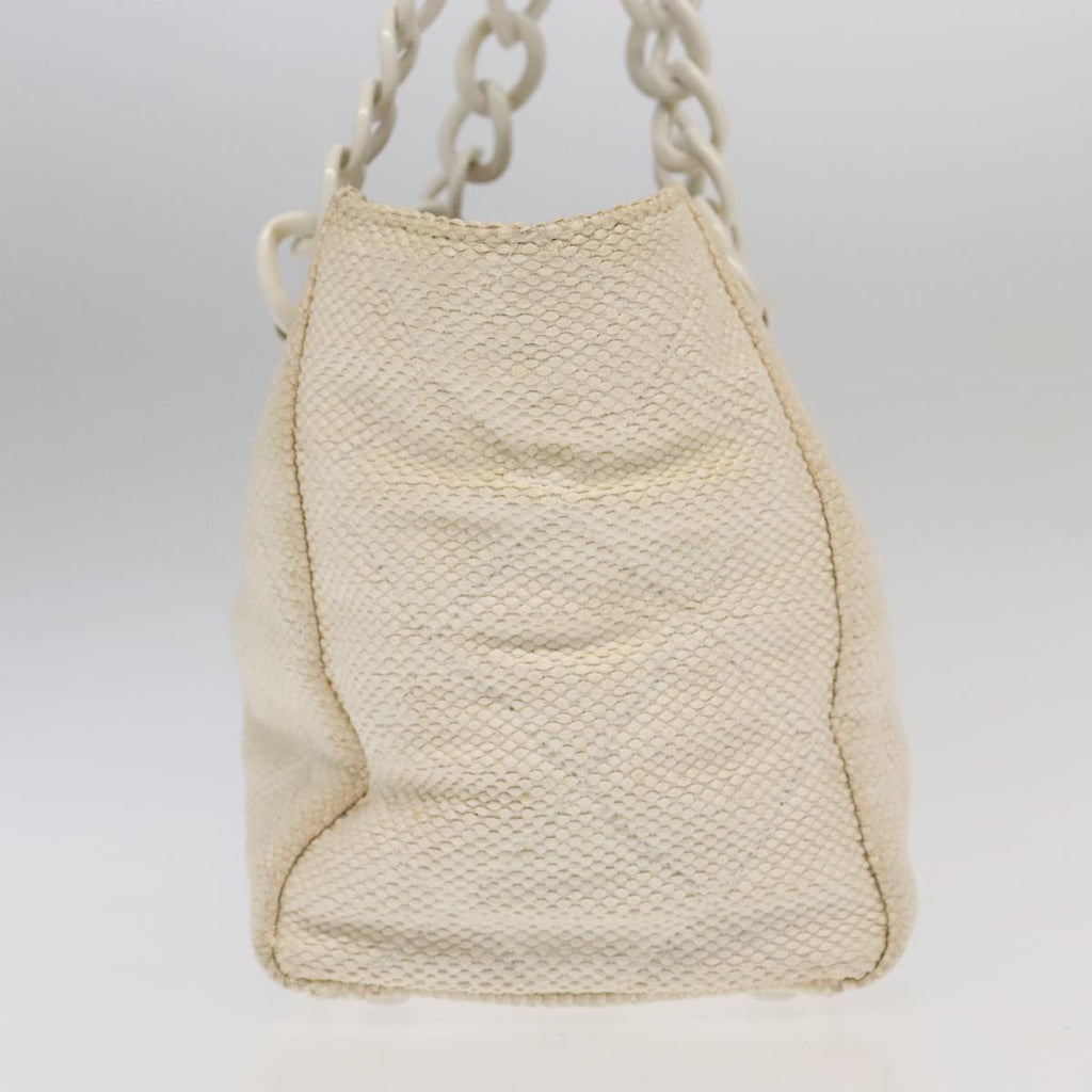 CHANEL Chain Tote Bag Raffia White CC 106387