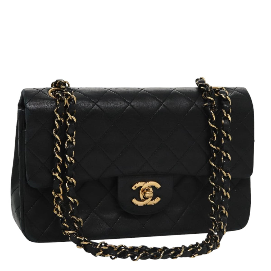 CHANEL Matelasse 23 Double Flap Double Chain Bag Lamb Skin Black CC 106415