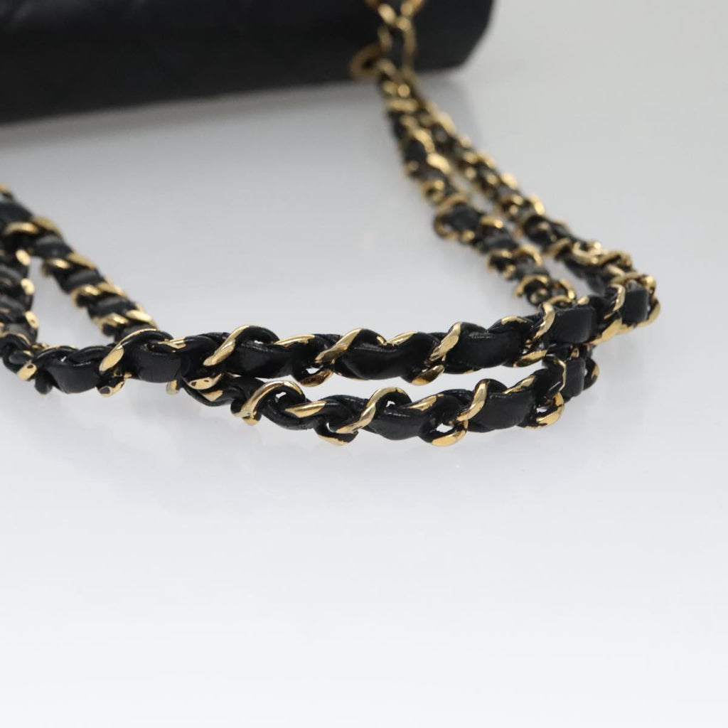 CHANEL Matelasse 23 Double Flap Double Chain Bag Lamb Skin Black CC 106415