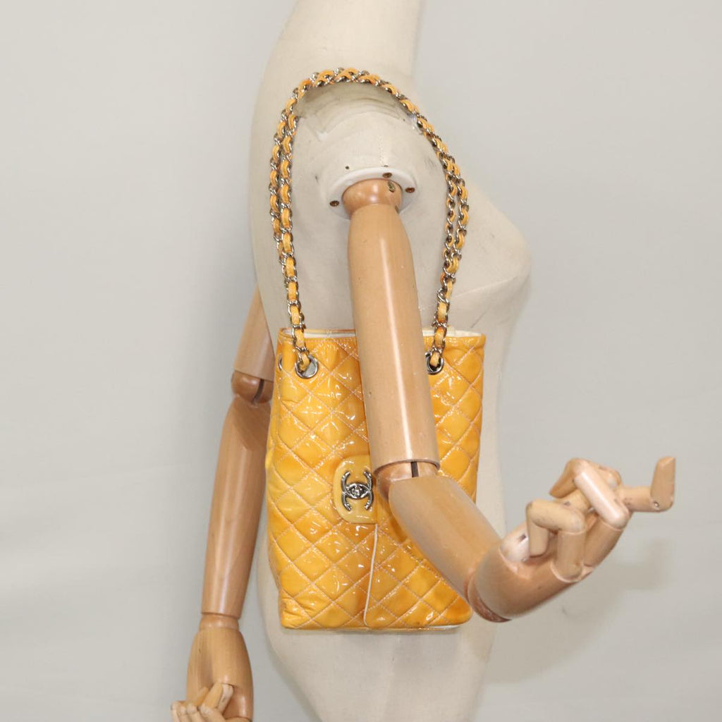 CHANEL Matelasse Chain Shoulder Bag Enamel Yellow CC 106418