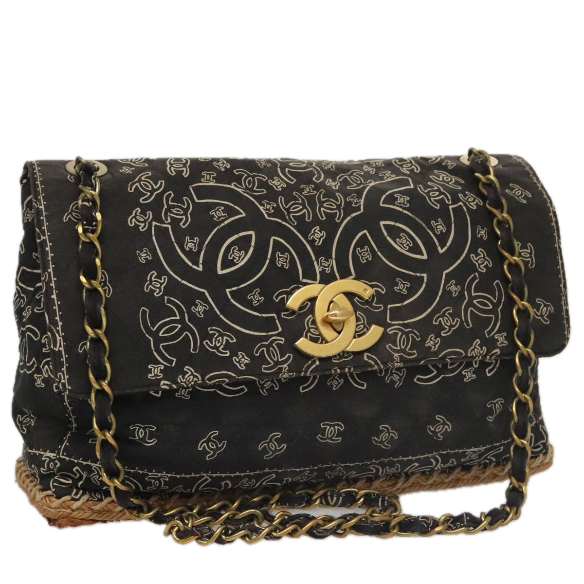 CHANEL Matelasse Chain Bandana Shoulder Bag Canvas Black CC 106419