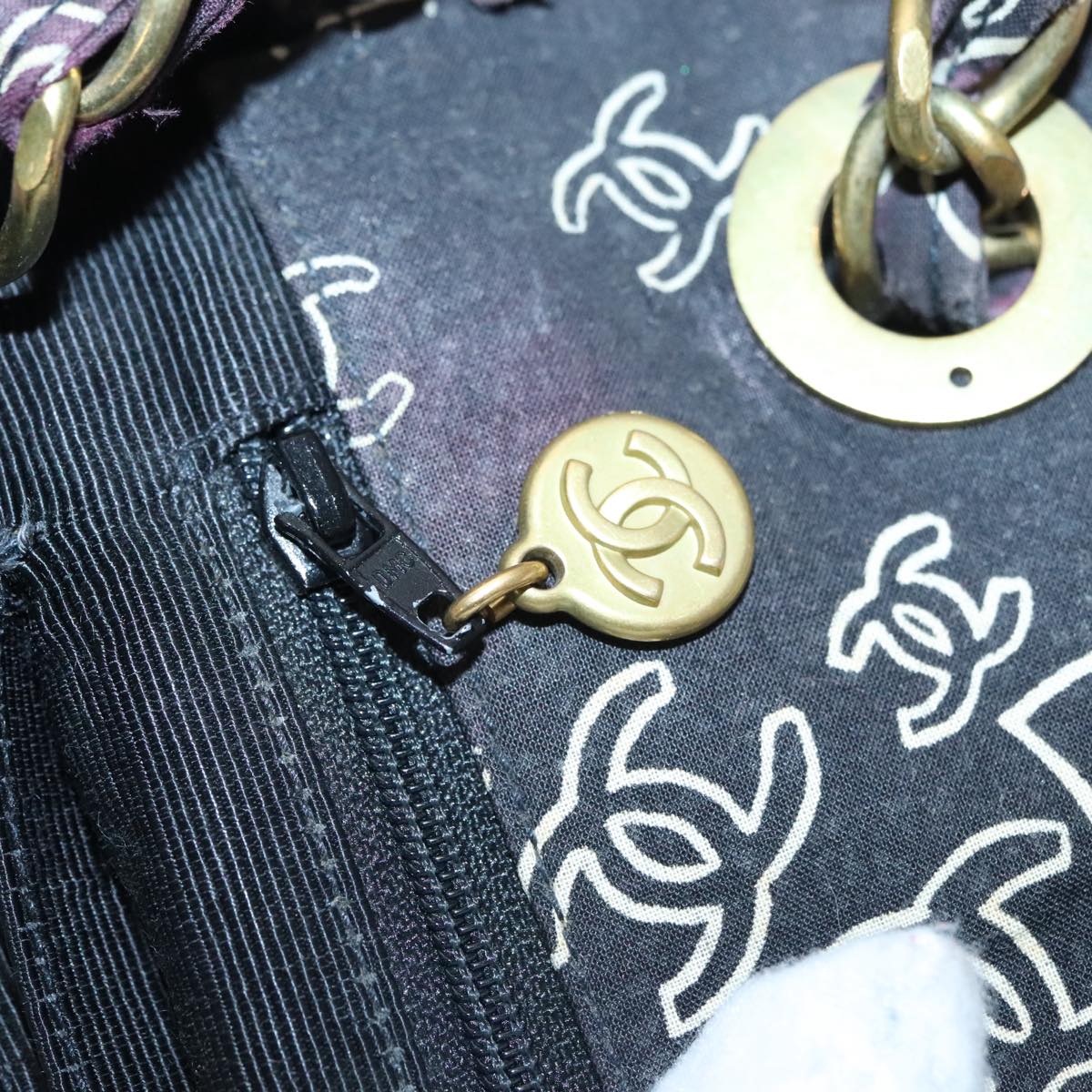 CHANEL Matelasse Chain Bandana Shoulder Bag Canvas Black CC 106419