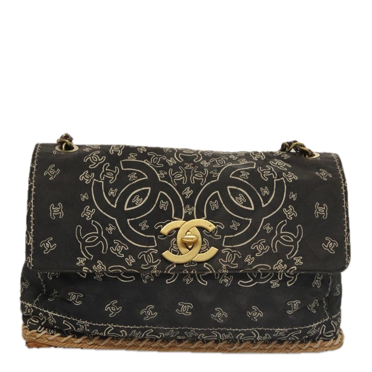 CHANEL Matelasse Chain Bandana Shoulder Bag Canvas Black CC 106419