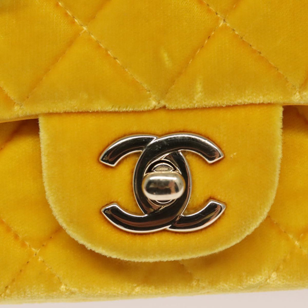 CHANEL Matelasse Chain Shoulder Bag Velor Yellow CC 106423