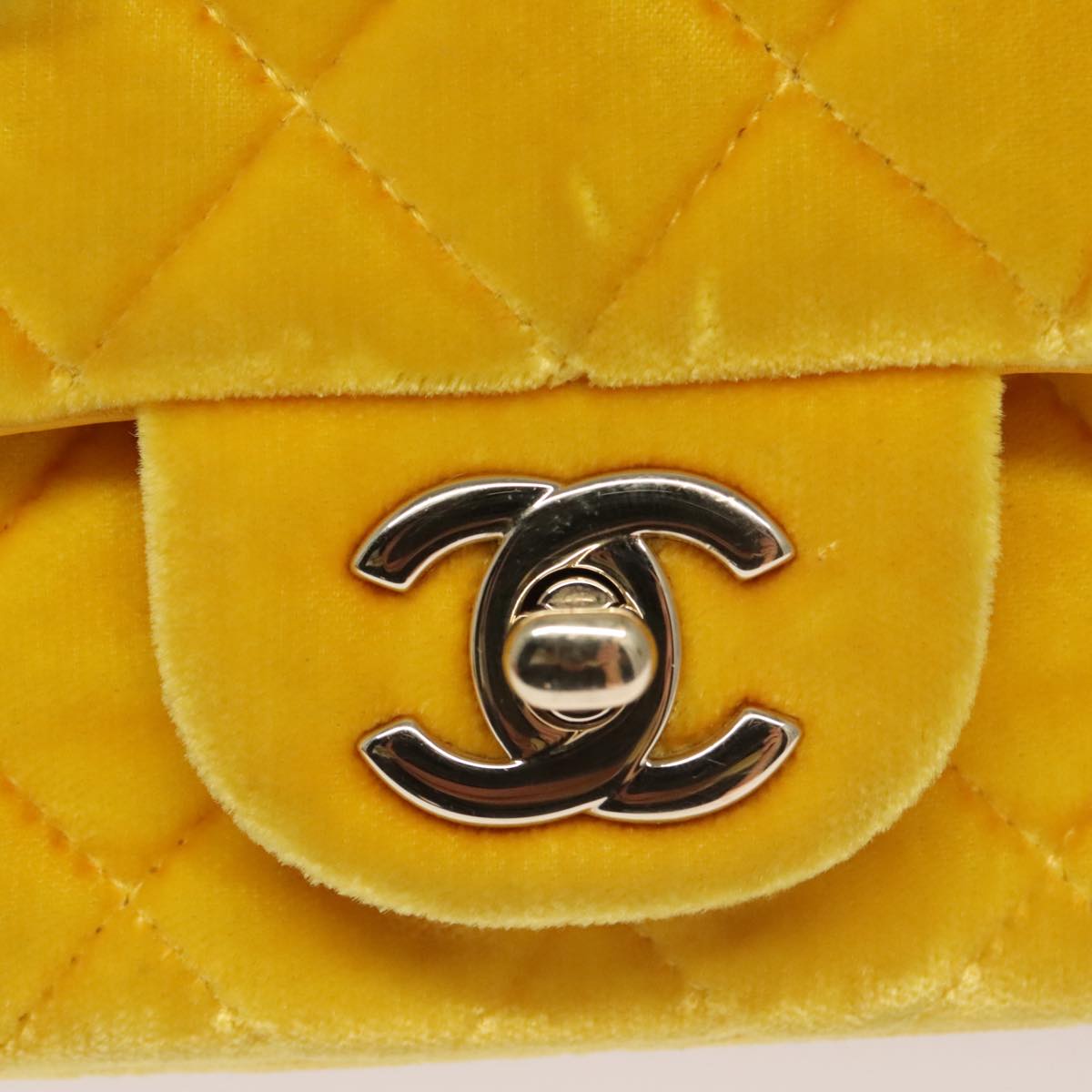 CHANEL Matelasse Chain Shoulder Bag Velor Yellow CC 106423
