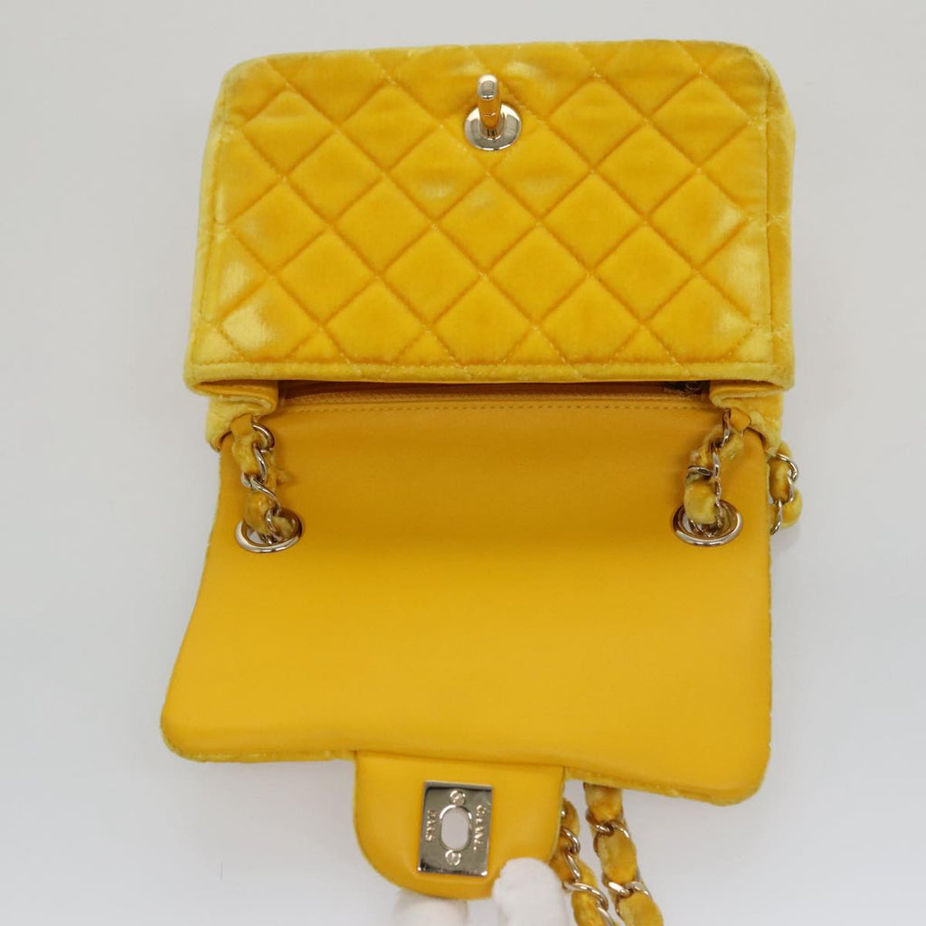 CHANEL Matelasse Chain Shoulder Bag Velor Yellow CC 106423