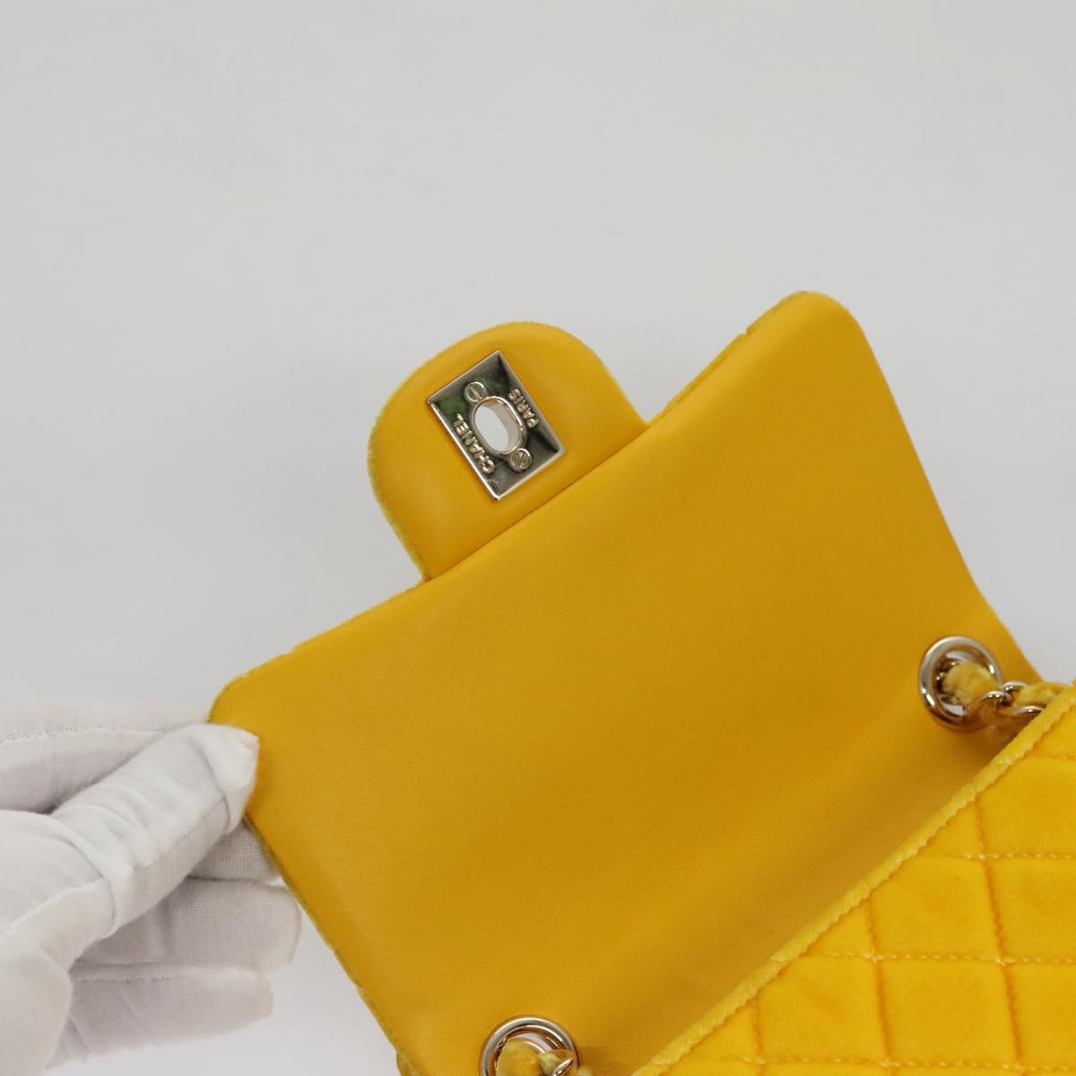 CHANEL Matelasse Chain Shoulder Bag Velor Yellow CC 106423