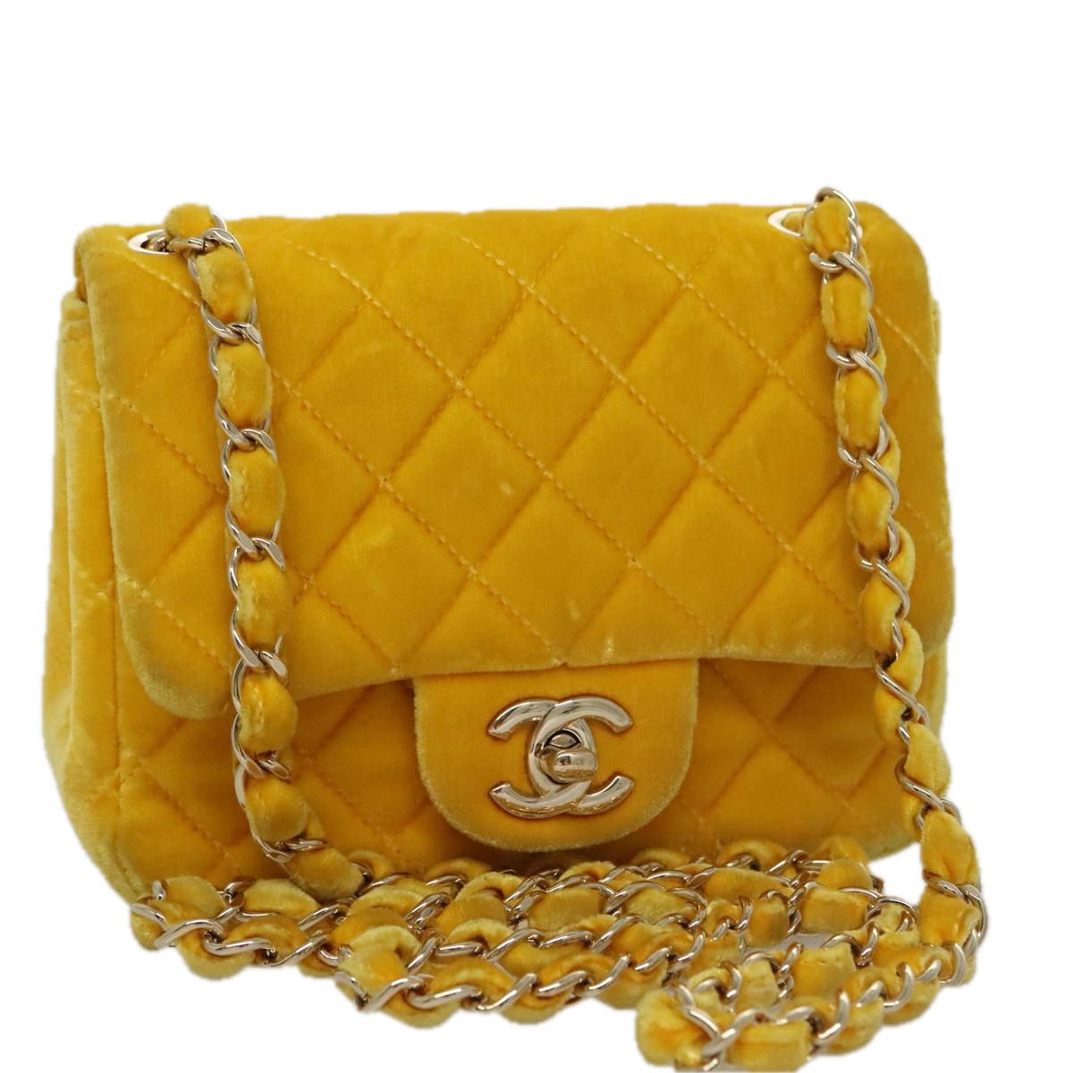 CHANEL Matelasse Chain Shoulder Bag Velor Yellow CC 106423