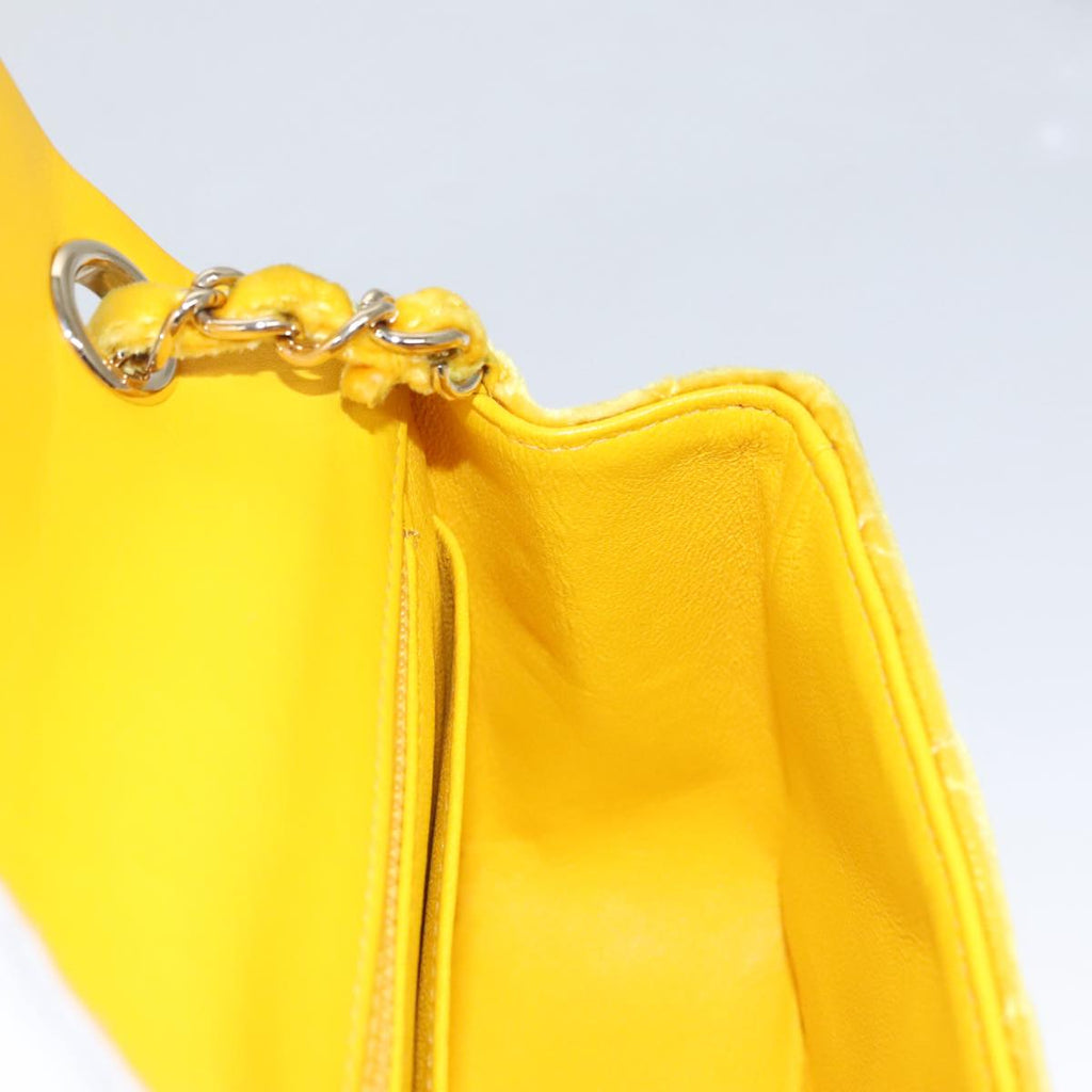 CHANEL Matelasse Chain Shoulder Bag Velor Yellow CC 106423