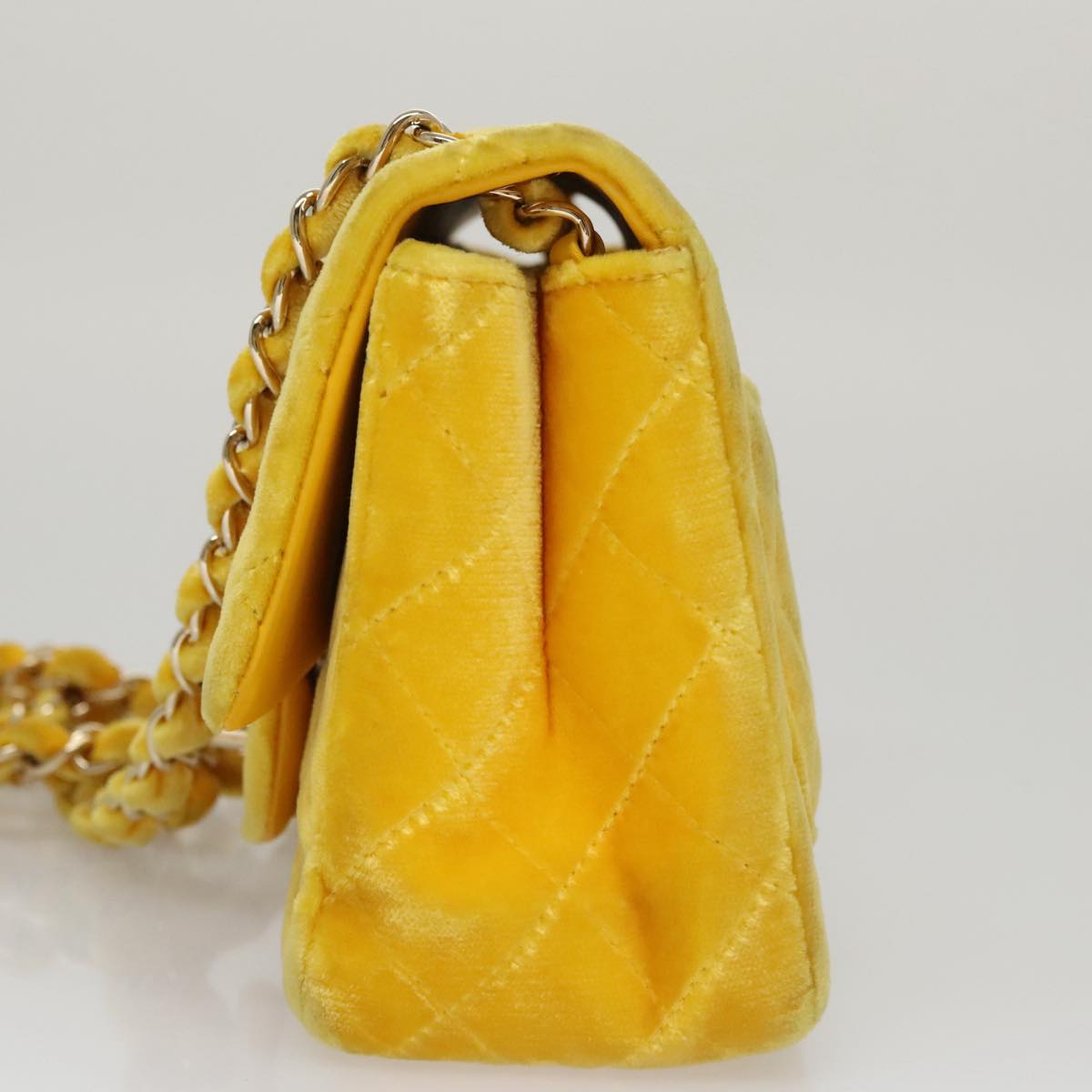 CHANEL Matelasse Chain Shoulder Bag Velor Yellow CC 106423