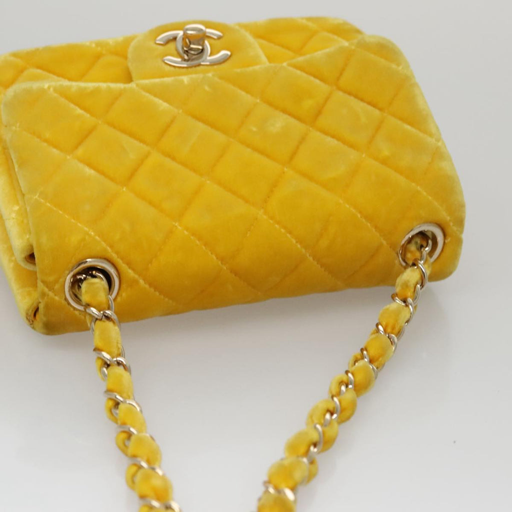 CHANEL Matelasse Chain Shoulder Bag Velor Yellow CC 106423