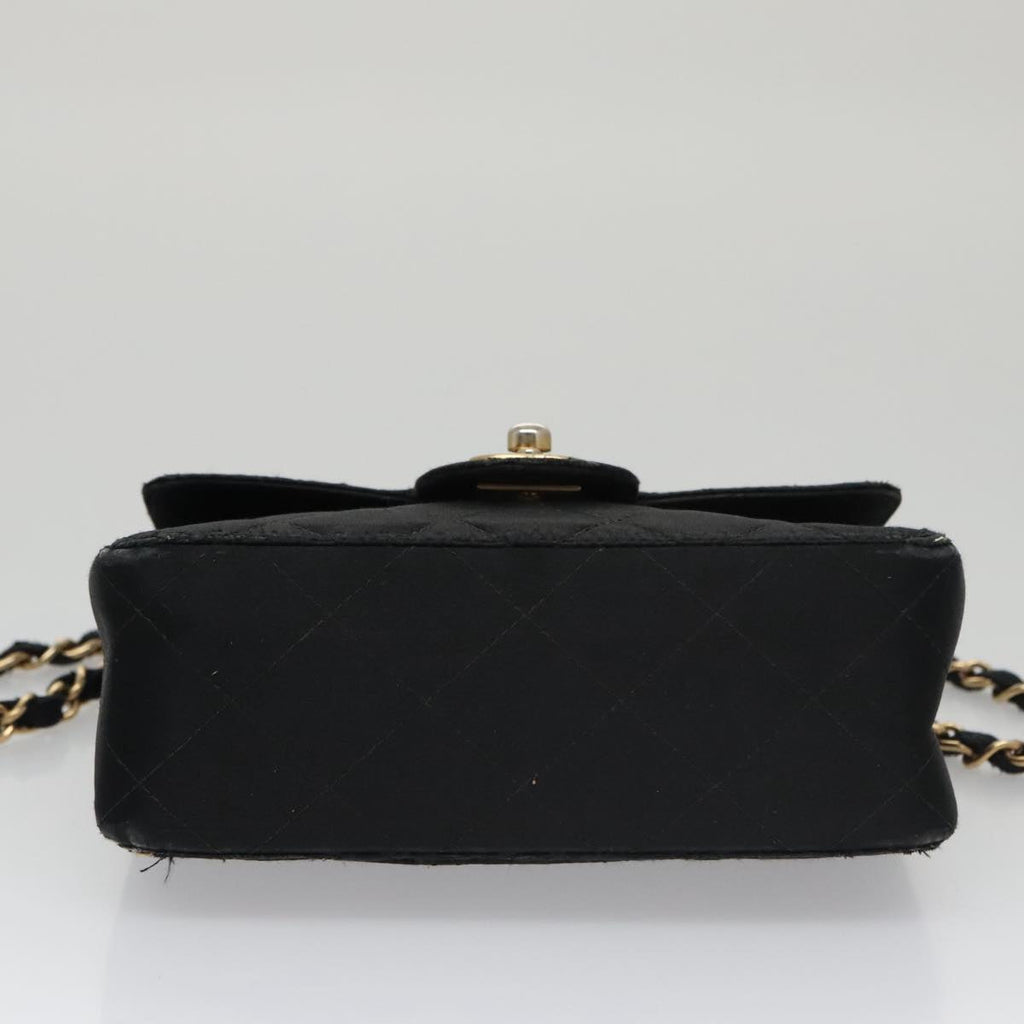 CHANEL Matelasse Chain Shoulder Bag Satin Black CC 106429