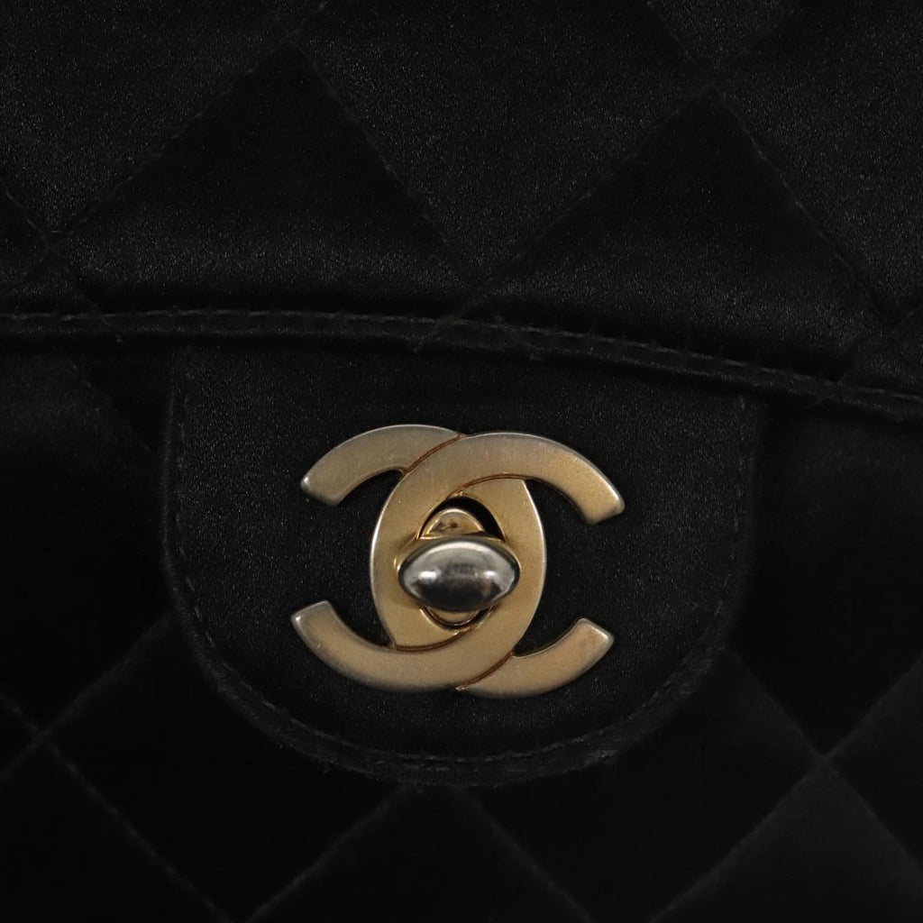 CHANEL Matelasse Chain Shoulder Bag Satin Black CC 106429