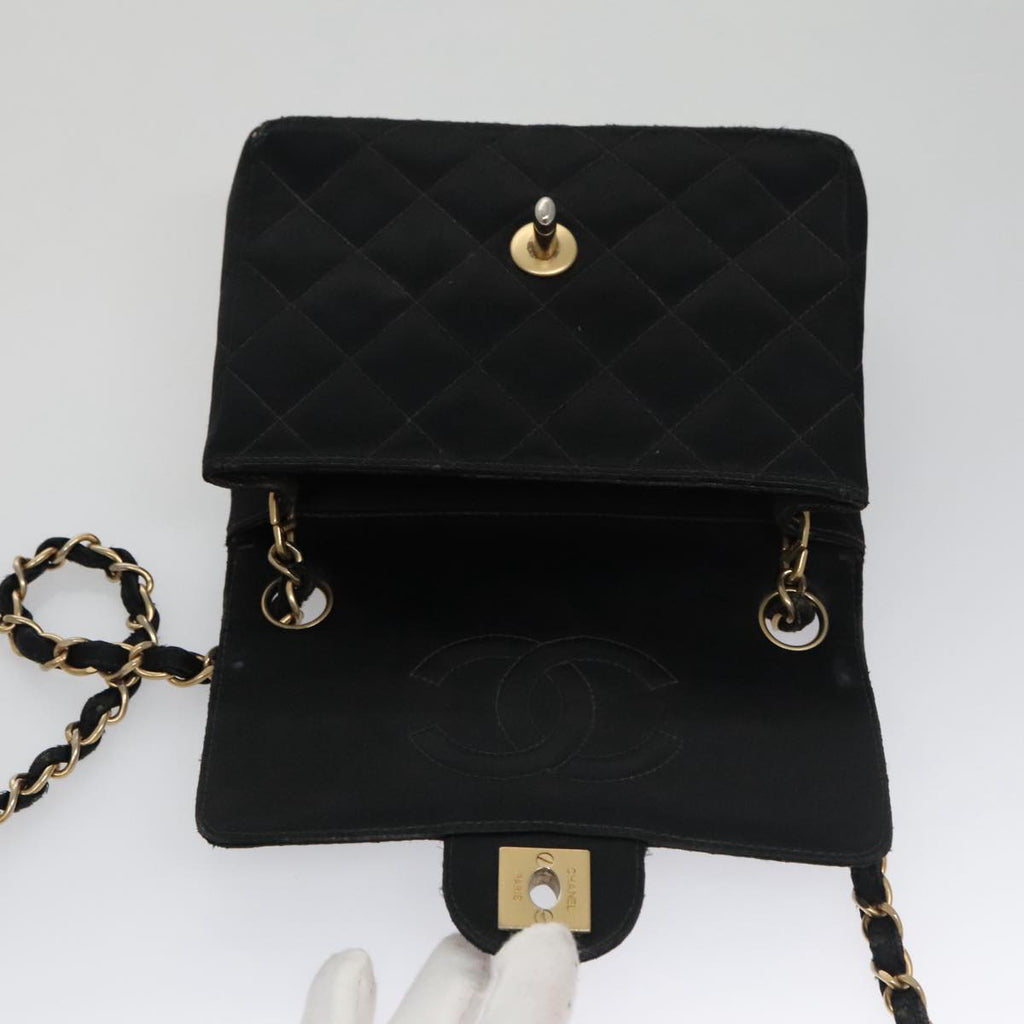 CHANEL Matelasse Chain Shoulder Bag Satin Black CC 106429