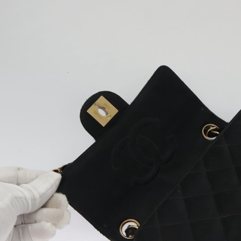 CHANEL Matelasse Chain Shoulder Bag Satin Black CC 106429
