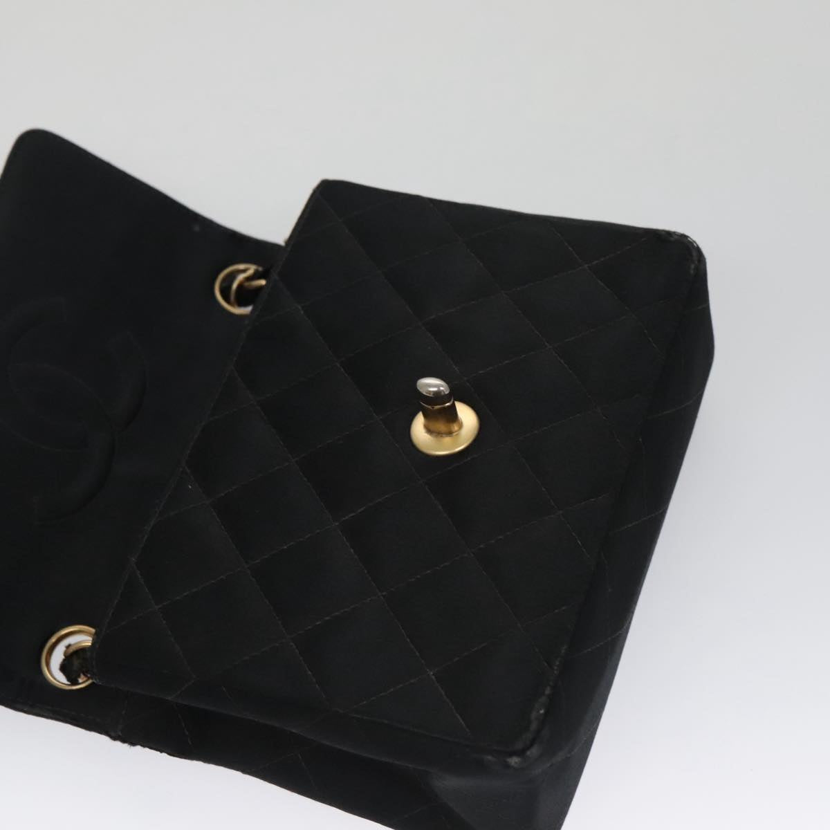 CHANEL Matelasse Chain Shoulder Bag Satin Black CC 106429