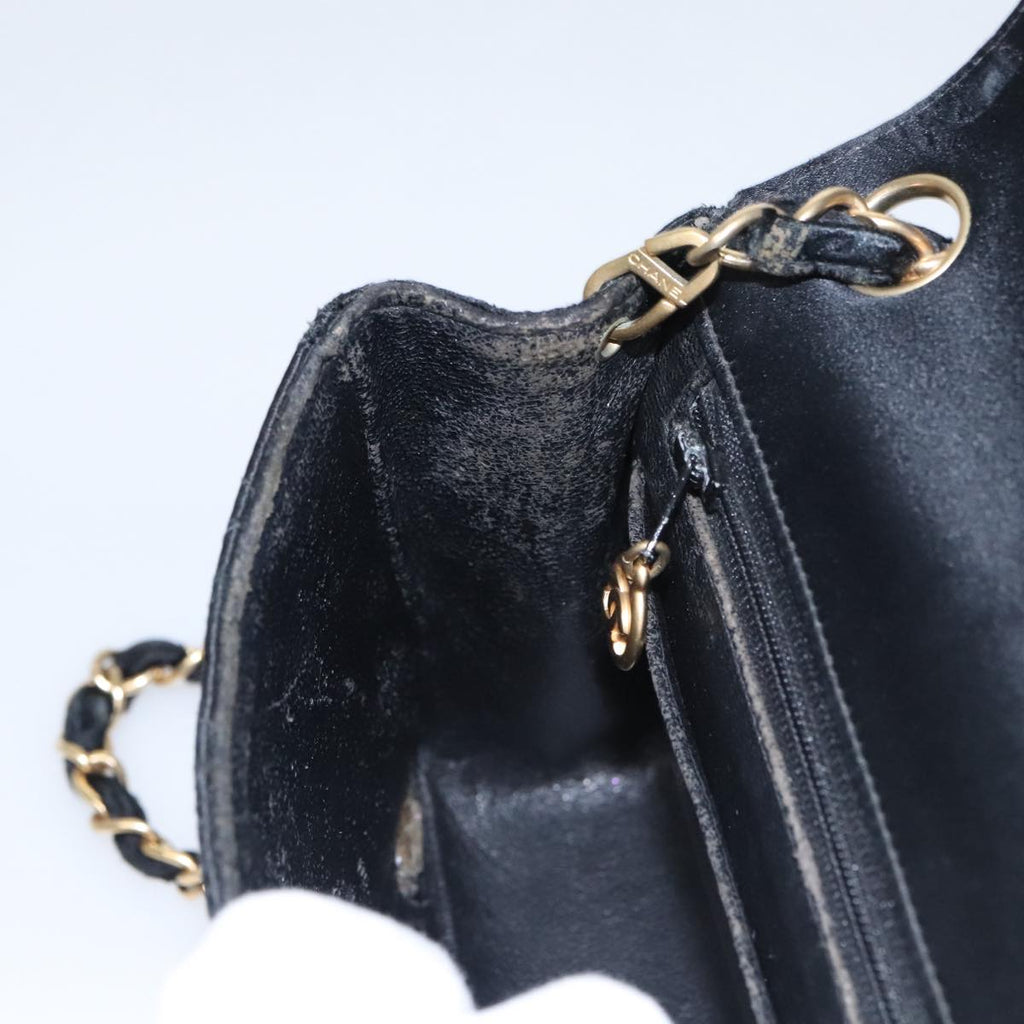 CHANEL Matelasse Chain Shoulder Bag Satin Black CC 106429