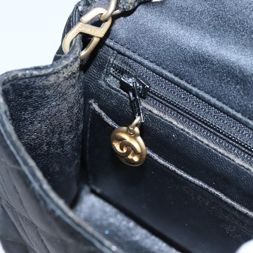 CHANEL Matelasse Chain Shoulder Bag Satin Black CC 106429