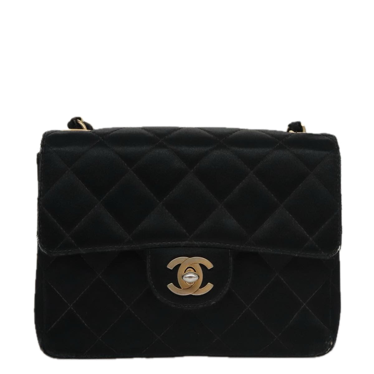 CHANEL Matelasse Chain Shoulder Bag Satin Black CC 106429