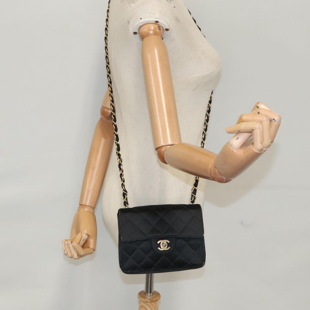 CHANEL Matelasse Chain Shoulder Bag Satin Black CC 106429