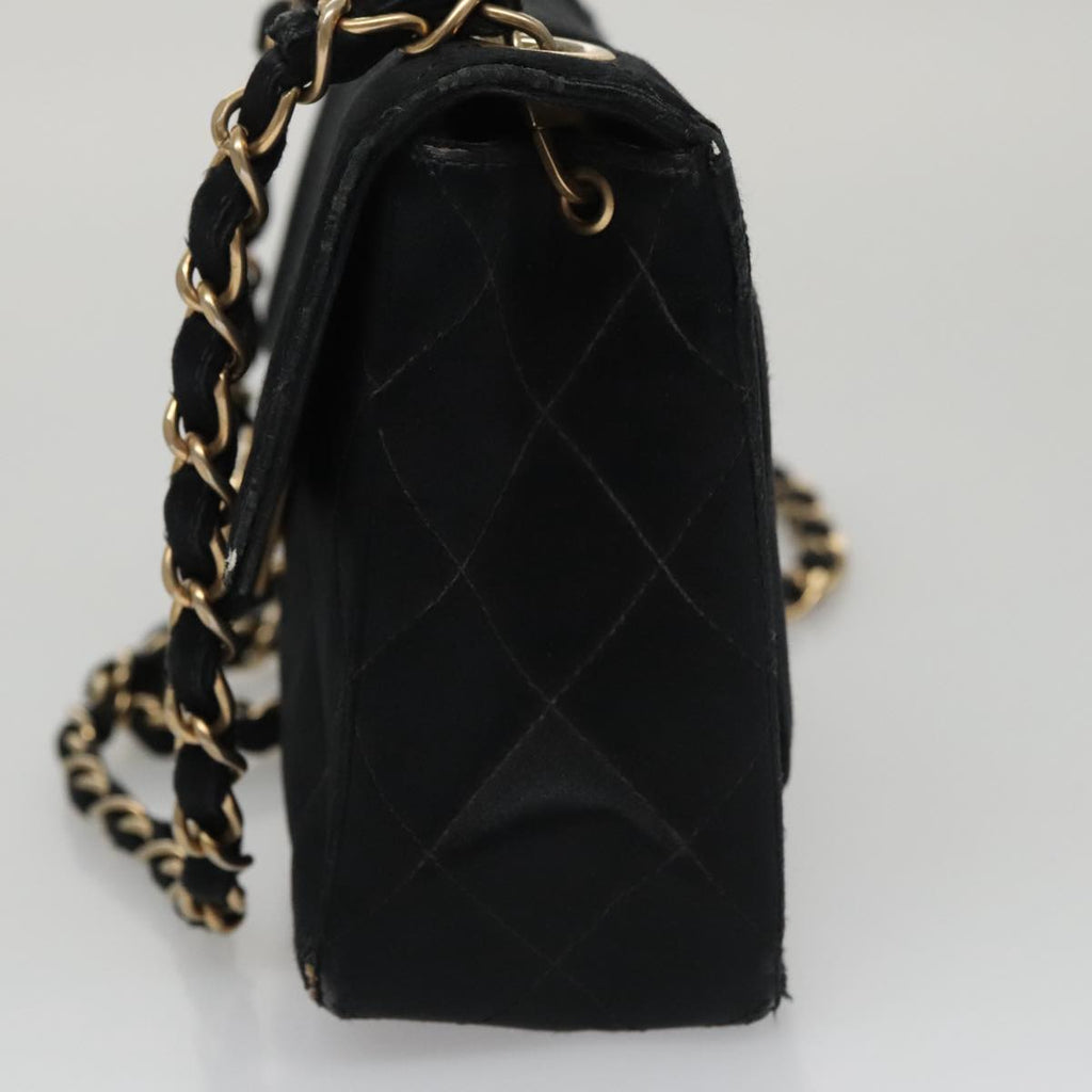 CHANEL Matelasse Chain Shoulder Bag Satin Black CC 106429