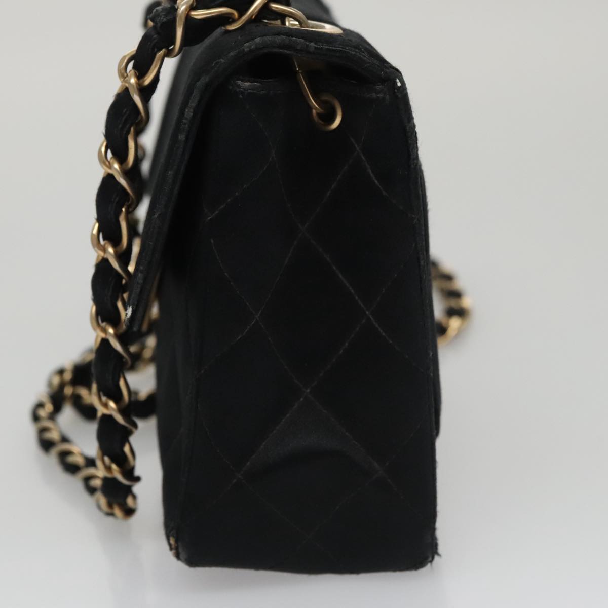CHANEL Matelasse Chain Shoulder Bag Satin Black CC 106429