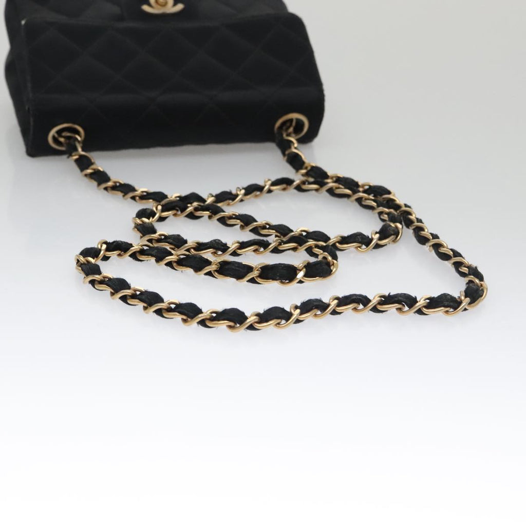 CHANEL Matelasse Chain Shoulder Bag Satin Black CC 106429