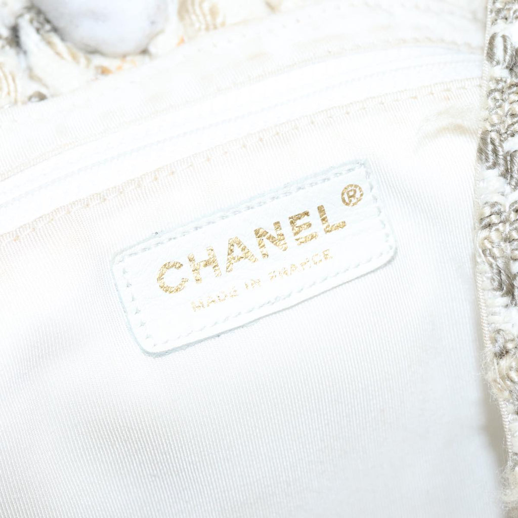 CHANEL Chain Hand Bag tweed Cream CC 106431